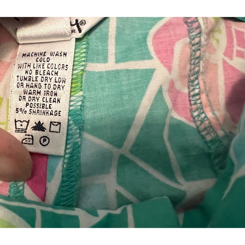 Lilly Pulitzer Pink & Green Floral Mozaic High Waist Wide Leg Pants  Size 8 - Picture 9 of 13